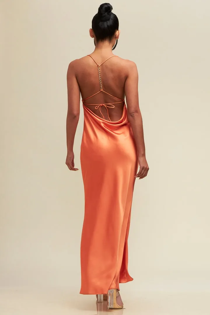 Silky Satin Chain Bias Dress