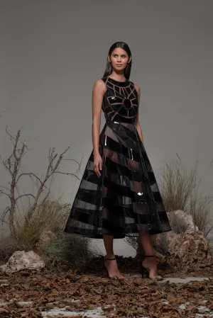 Sleeveless Geometric A-line Midi Dress