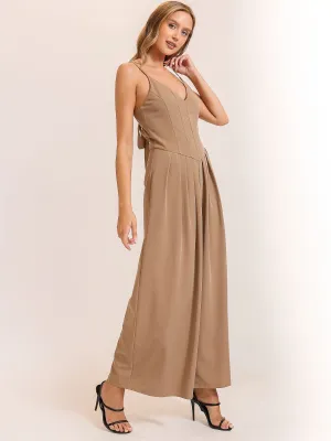 Sleeveless V-Waist Pleated Wide Leg Jumpsuit