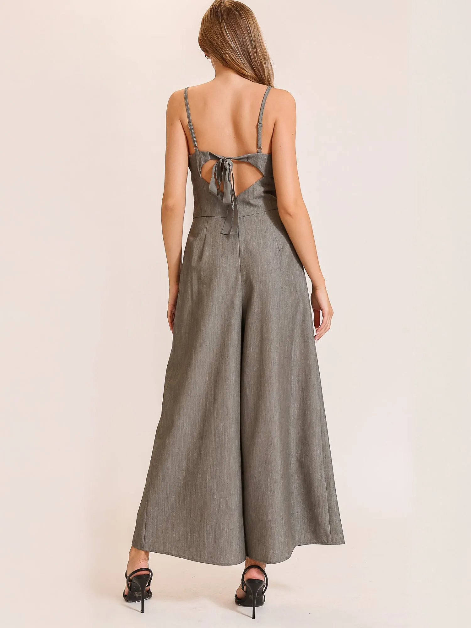 Sleeveless V-Waist Pleated Wide Leg Jumpsuit