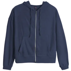 Soft French Terry Full Zip Hoodie - Navy