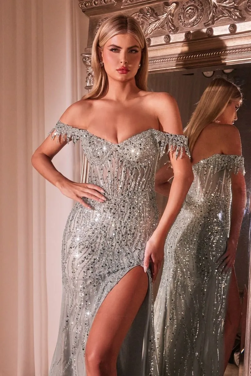 SOVIA Off Shoulder Beaded Corset Fitted Prom & Formal Dress