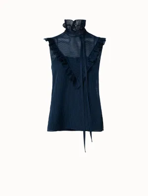Striped Cotton Silk Organza Blouse with Ruffles