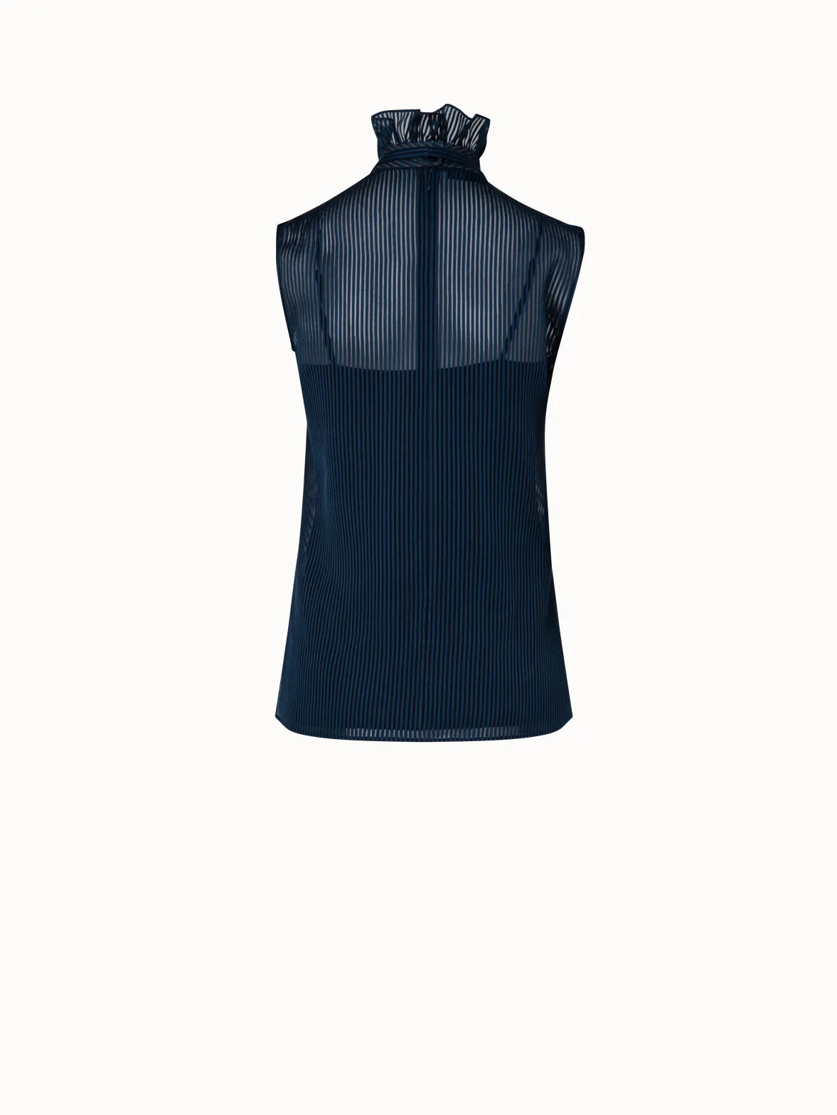 Striped Cotton Silk Organza Blouse with Ruffles