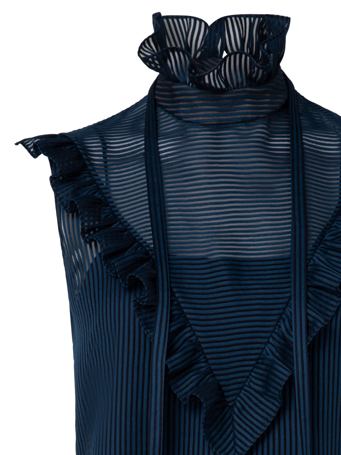 Striped Cotton Silk Organza Blouse with Ruffles
