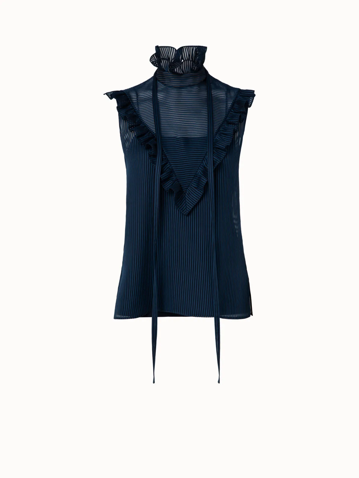 Striped Cotton Silk Organza Blouse with Ruffles