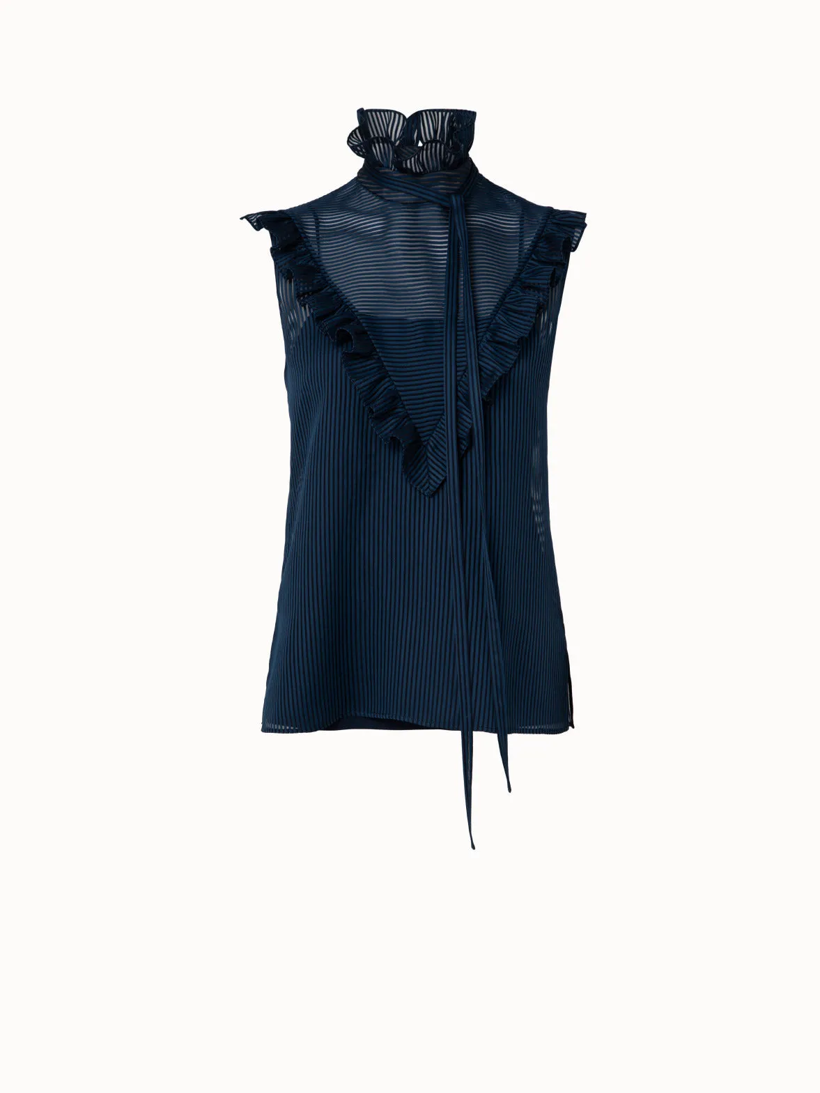 Striped Cotton Silk Organza Blouse with Ruffles