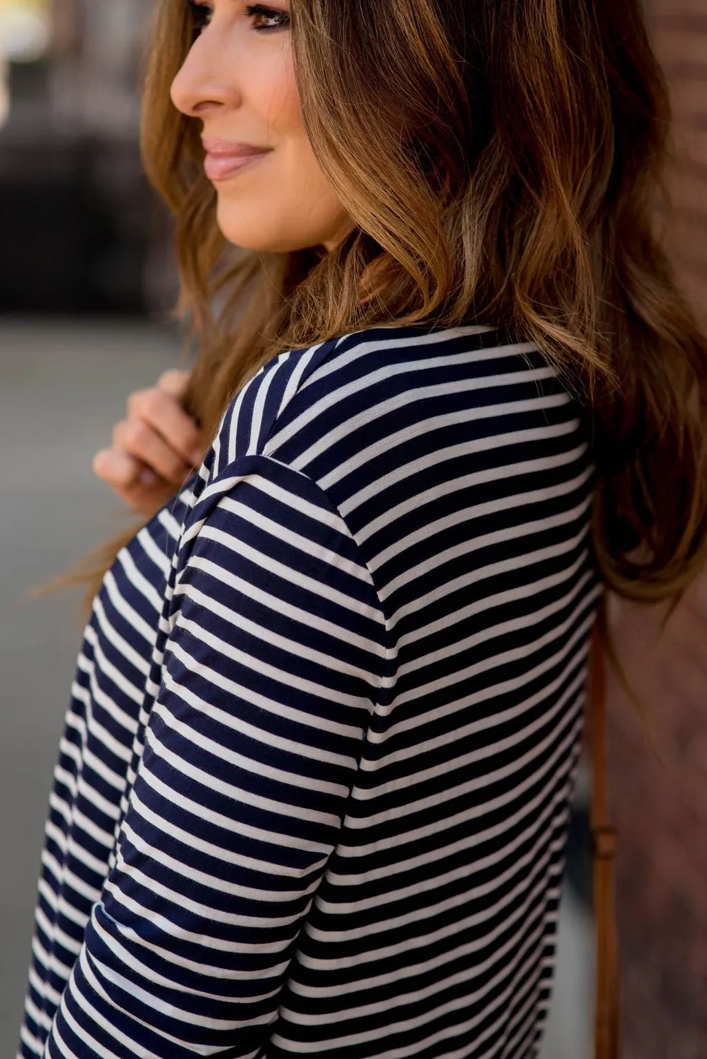 Thin Striped Solid Accent Tunic Cardigan