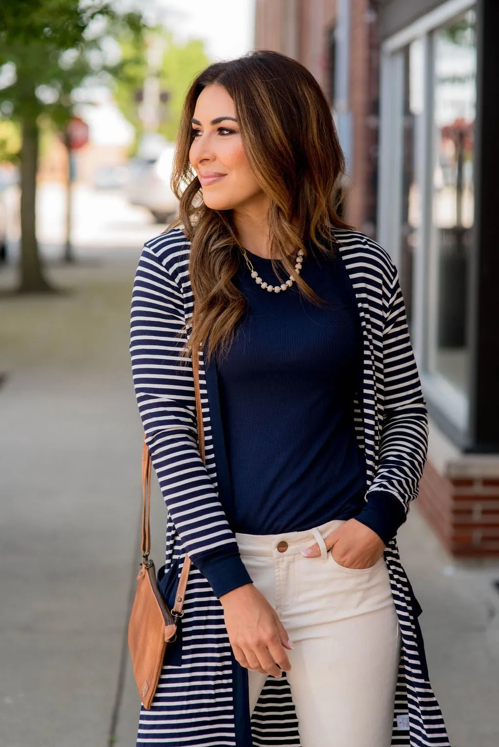 Thin Striped Solid Accent Tunic Cardigan