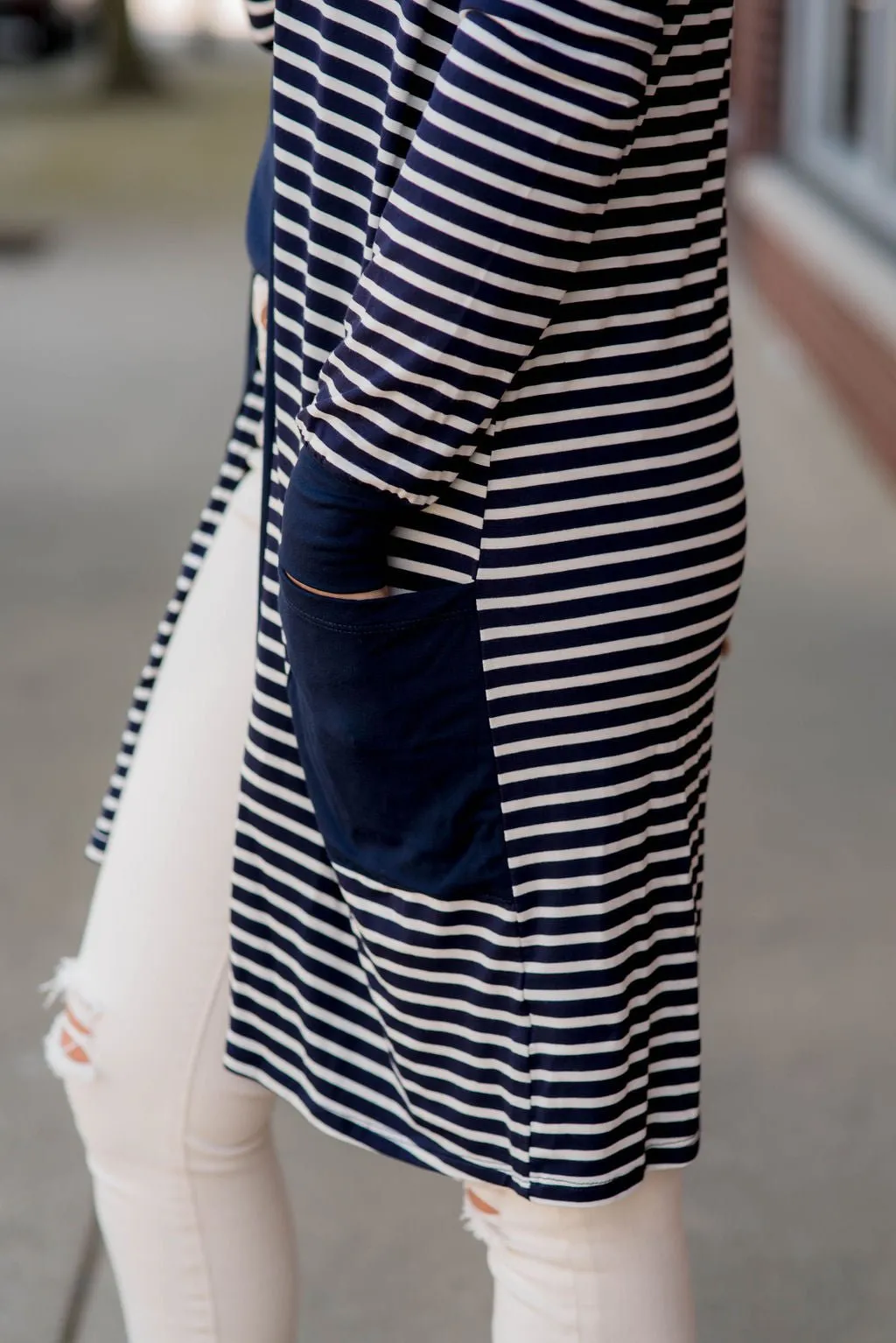 Thin Striped Solid Accent Tunic Cardigan