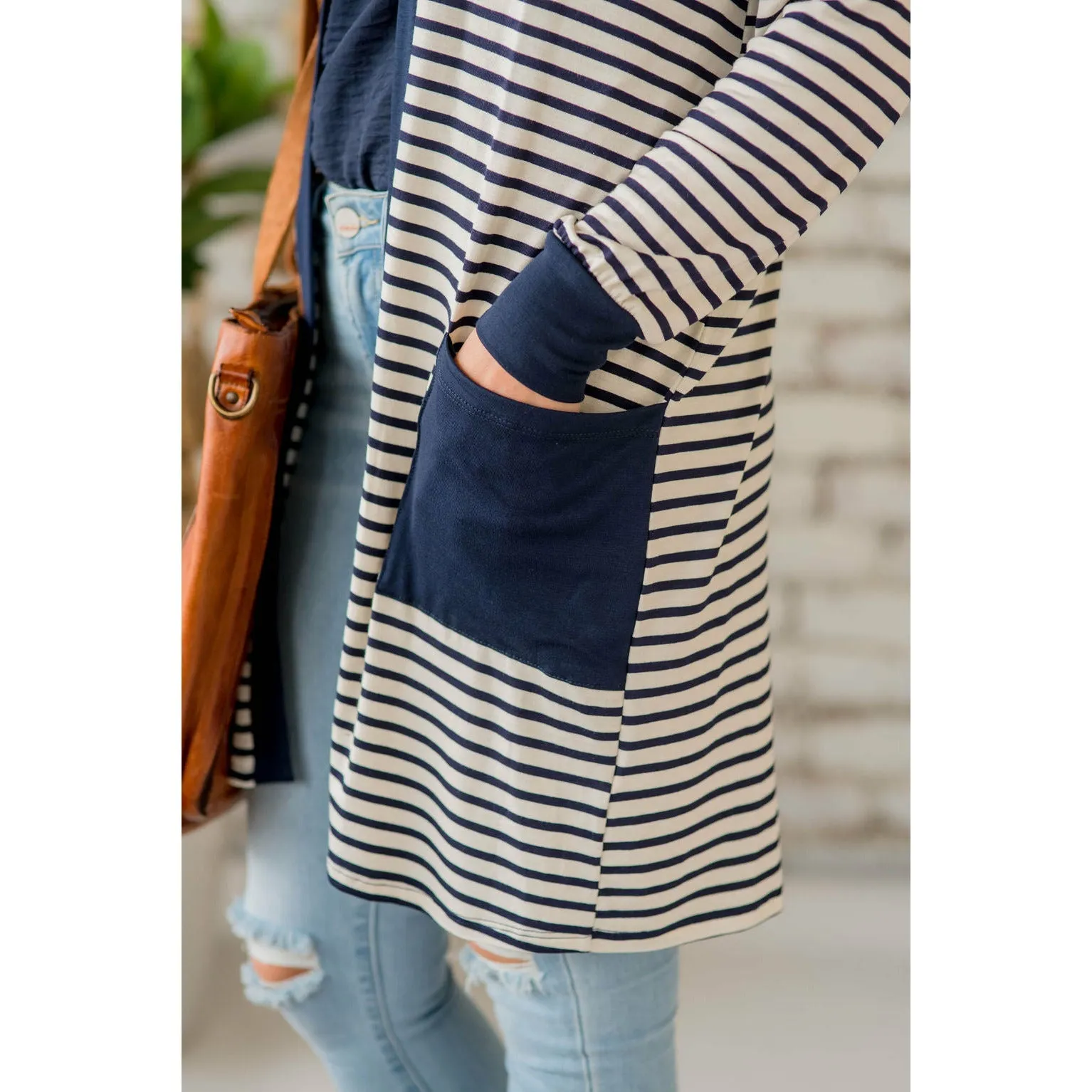 Thin Striped Solid Accent Tunic Cardigan