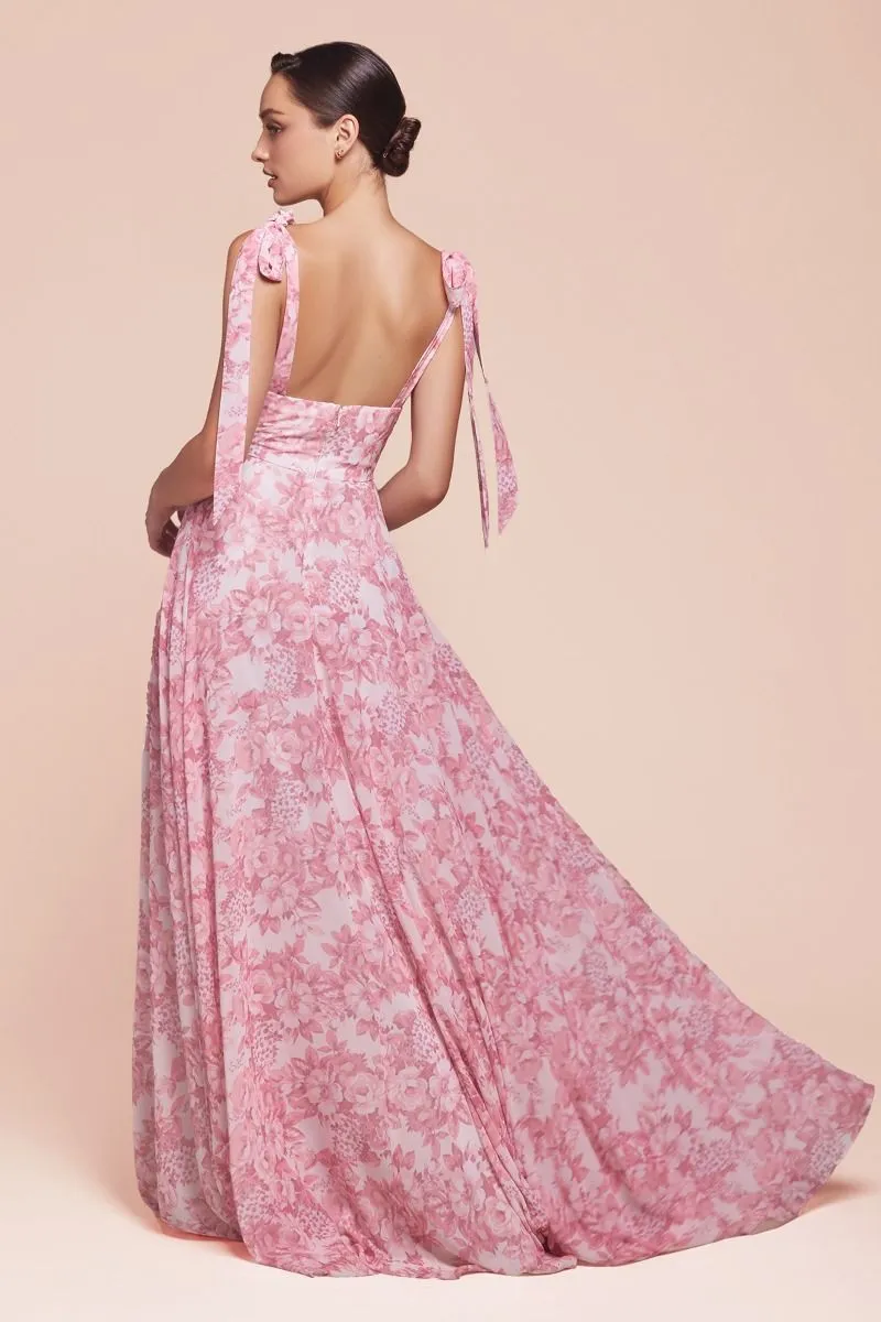 TIE STRAP A-LINE FLORAL PRINTED SKIRT CD7442