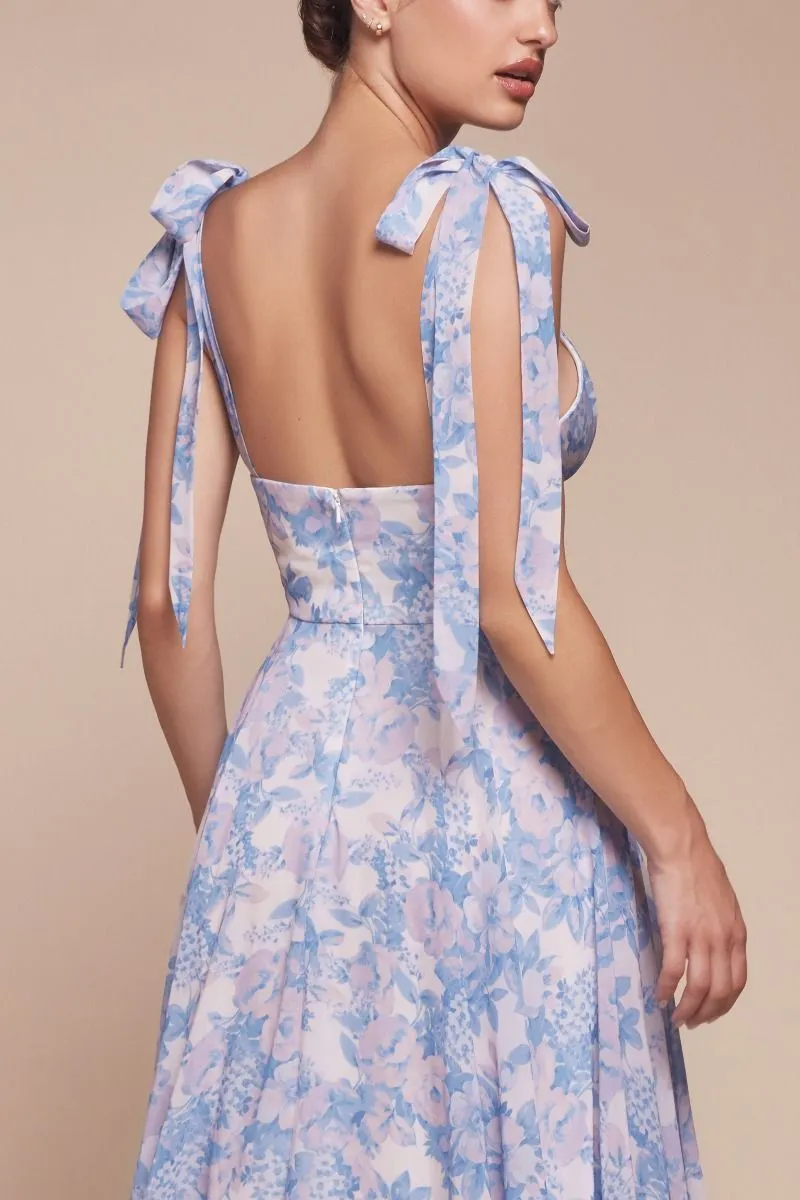 TIE STRAP A-LINE FLORAL PRINTED SKIRT CD7442