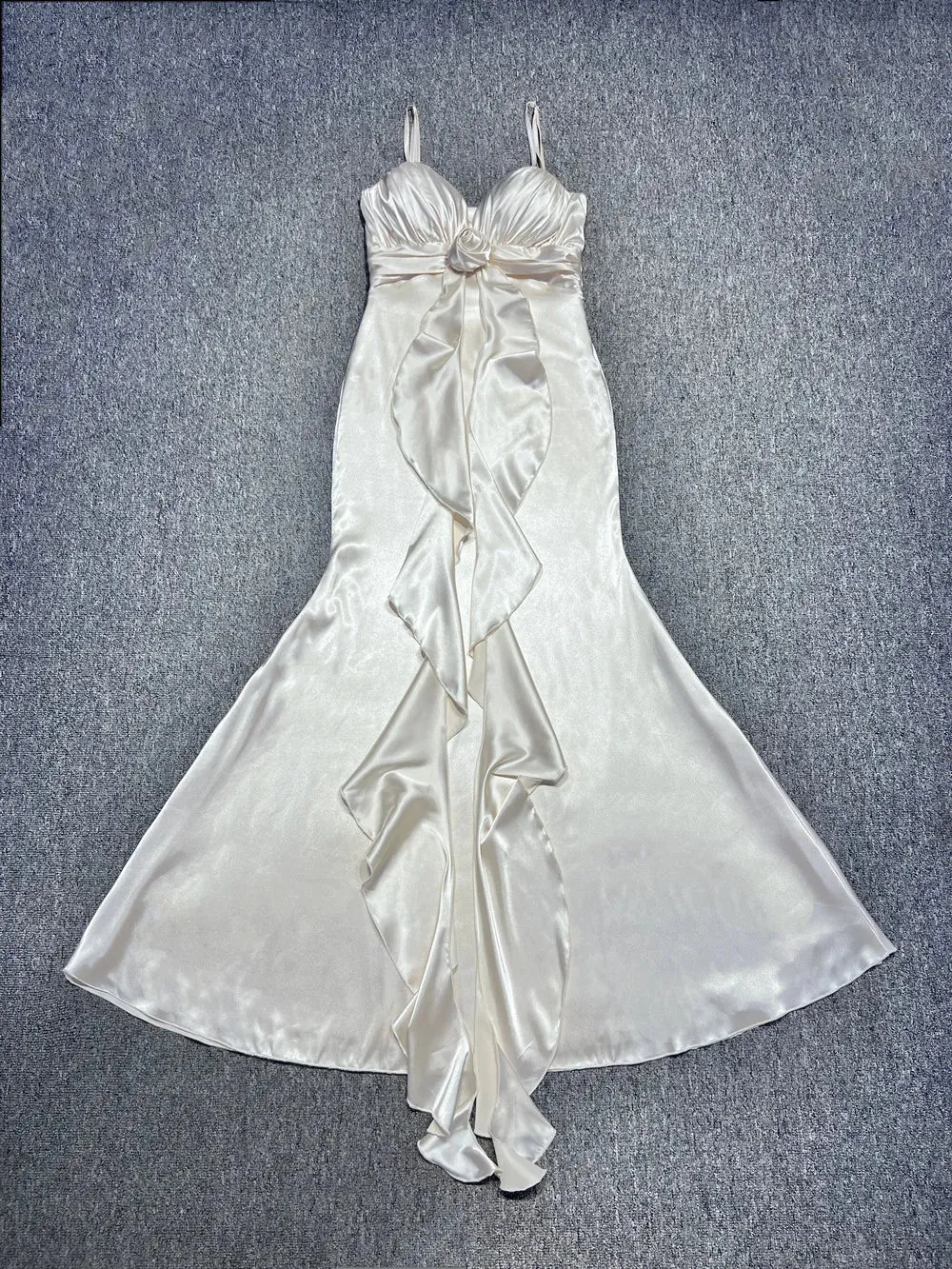 Trend4us Women's Elegant Satin Ruffle Evening Maxi Dress