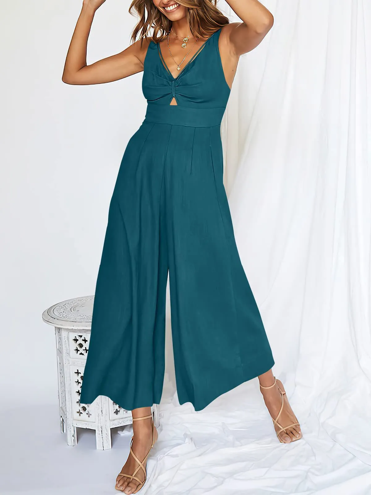 💃💐V Neck Cutout High-Waist Jumpsuits🌺