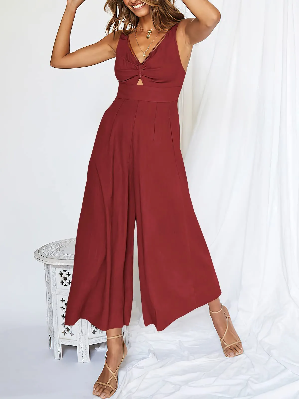 💃💐V Neck Cutout High-Waist Jumpsuits🌺