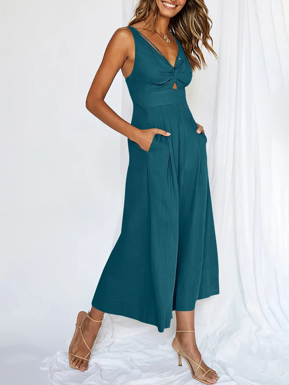 💃💐V Neck Cutout High-Waist Jumpsuits🌺