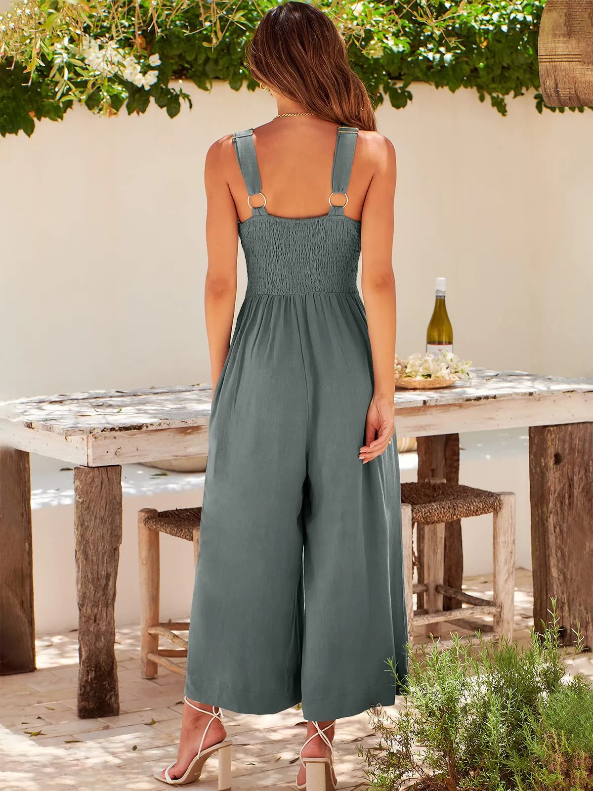 💃💐V Neck Cutout High-Waist Jumpsuits🌺