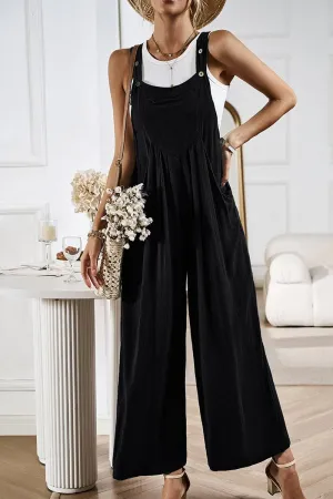 V-Neck Loose Wide Leg Jumpsuit-Black