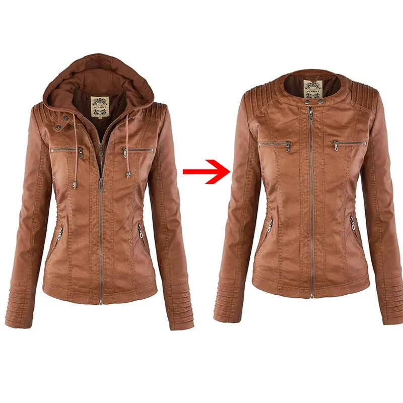 Women's Waterproof Faux Leather Jacket - Winter Style